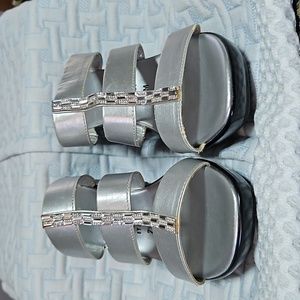 Contesa, silver, wedge sandals, size 7.5